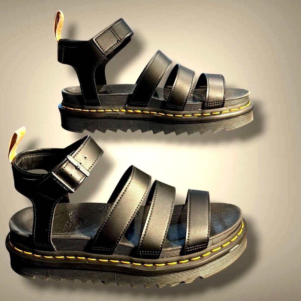 Women's Sz 9 DR. MARTENS Blaire Black Vegan Leather Sandals EUC